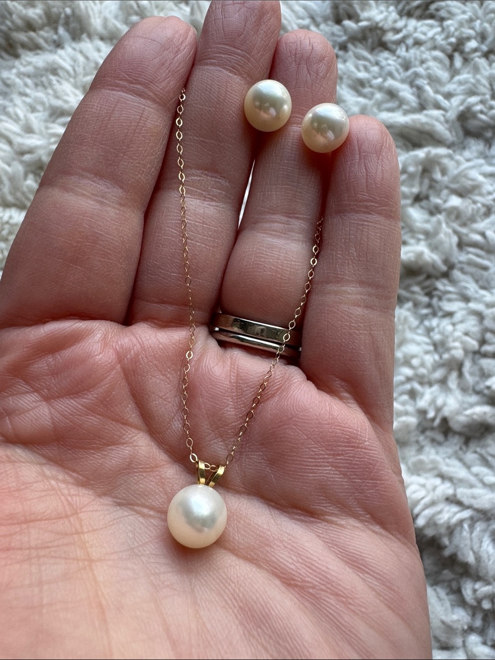 14k Pearl Earrings and Necklace Set
